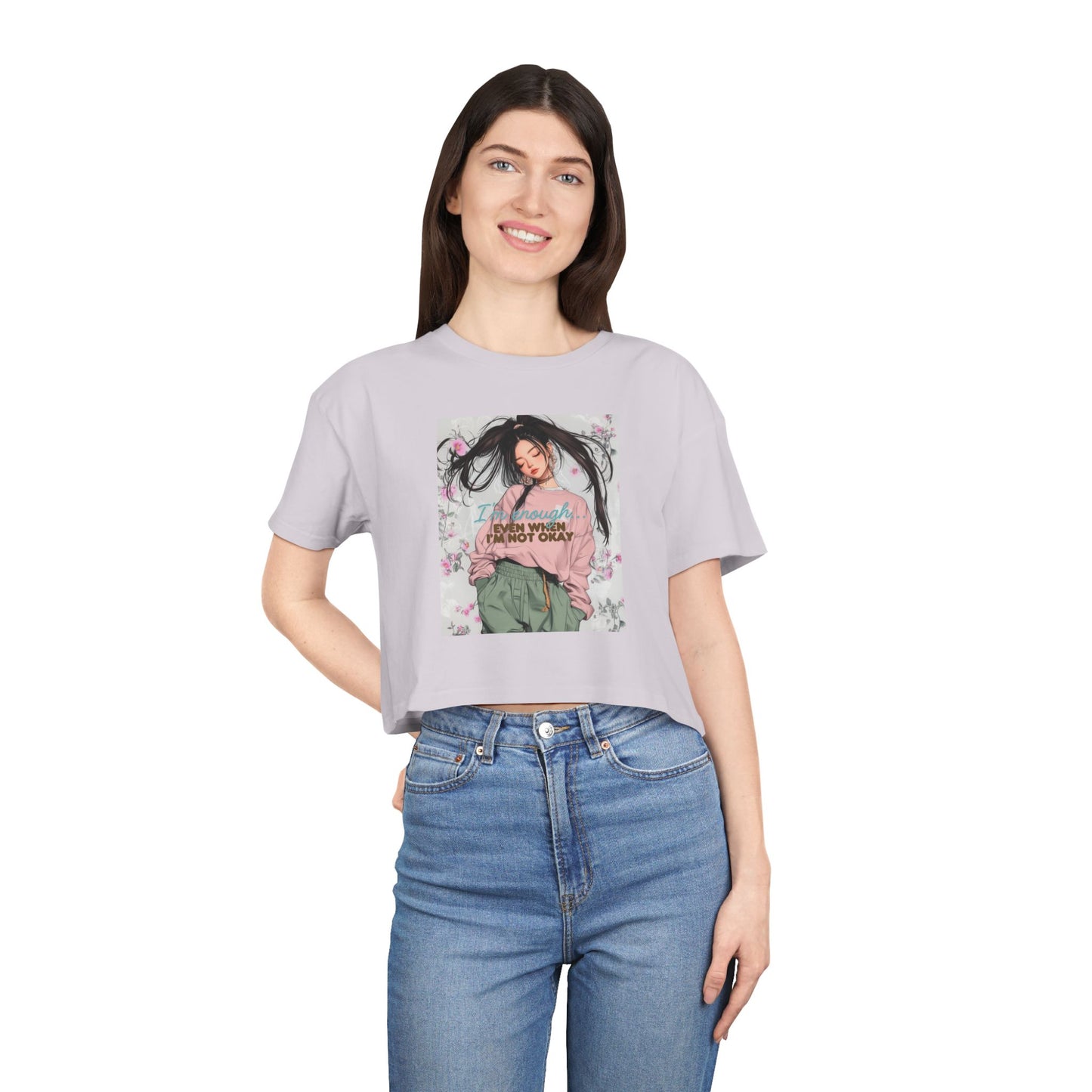 Inspirational Women's Crop Tee - 'I Am Enough' Floral Design