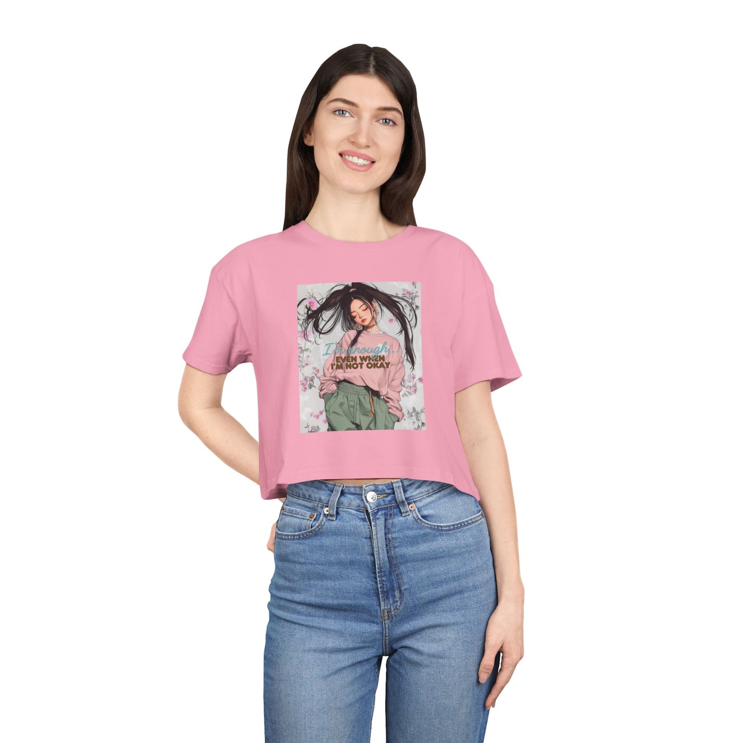 Inspirational Women's Crop Tee - 'I Am Enough' Floral Design
